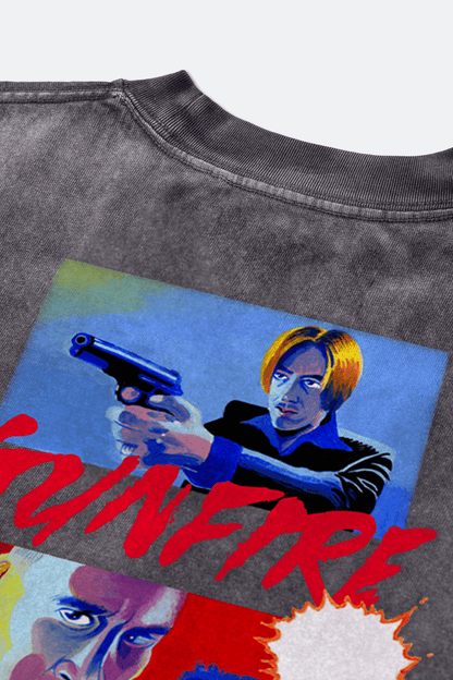 Grodesign - Gun Fire Washed Graphic Tee/ Faded Dark Grey by Rex Koo - GROGROCERY