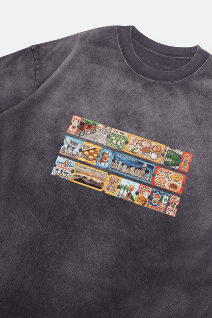 Grodesign - Hong Kong Travel Tickets Washed Graphic Tee/ Faded Dark Grey by Asako - GROGROCERY