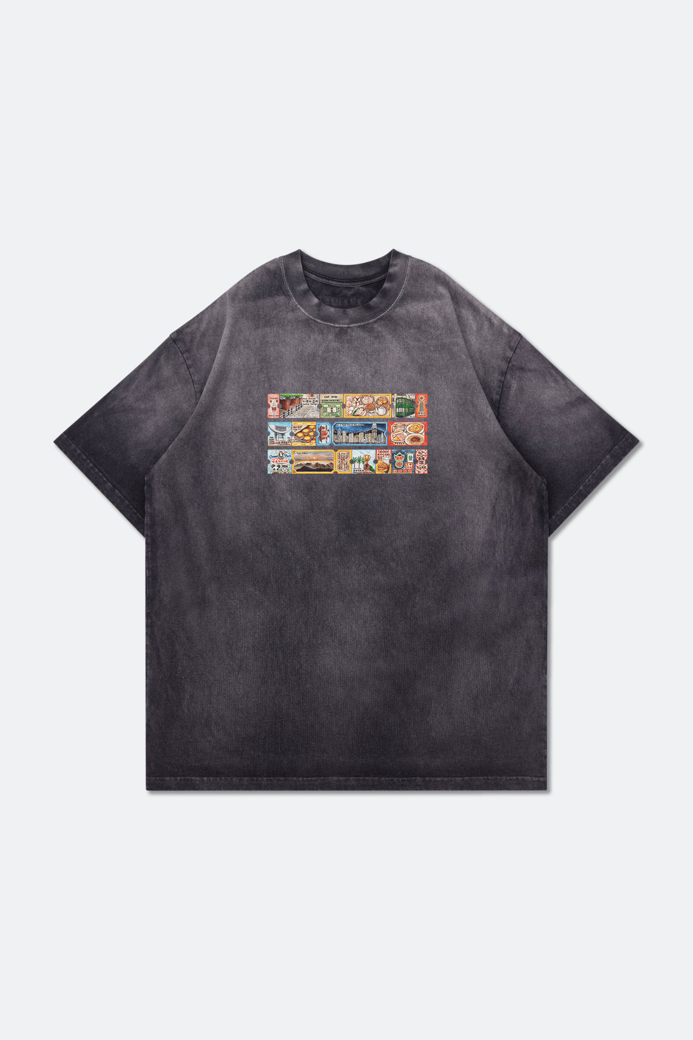 Grodesign - Hong Kong Travel Tickets Washed Graphic Tee/ Faded Dark Grey by Asako - GROGROCERY