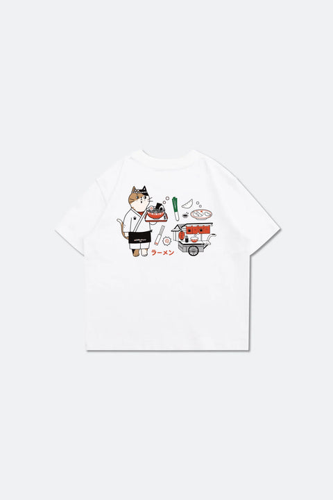 Grodesign Kids - Neko Ramen Cart White Tee by A Little Drawer - GROGROCERY