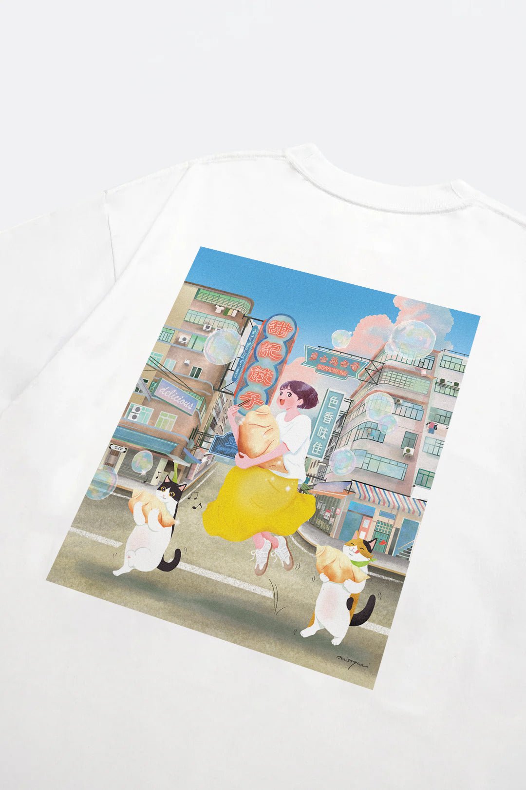 Grodesign x Tin Kee Dumpling Cats White Tee by MissQuai - GROGROCERY