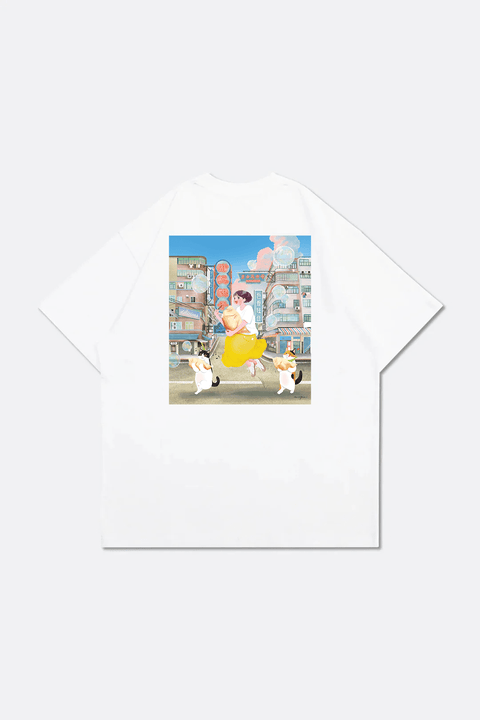 Grodesign x Tin Kee Dumpling Cats White Tee by MissQuai - GROGROCERY