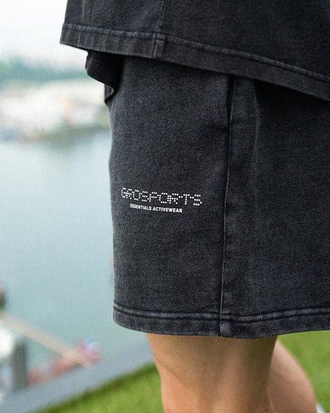 GROSPORTS WASHED ACTIVE ESSENTIALS SWEAT SHORTS/ BLACK - GROGROCERY