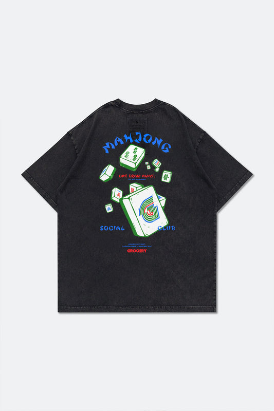 GROCERY x MR. MAHJONG WASHED GRAPHIC TEE/ BLACK