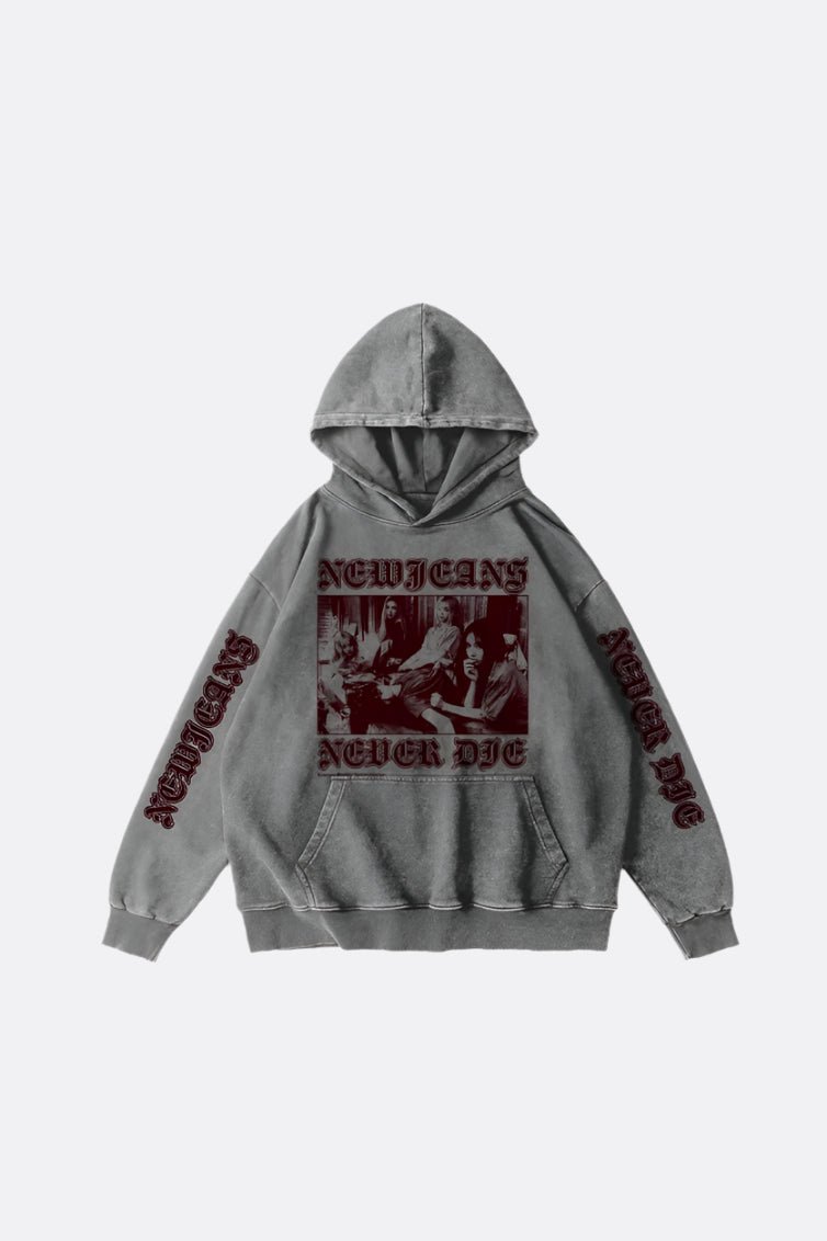 RAWEMOTIONS NewJeans Never Die Washed Hoodie/ Grey - GROGROCERY