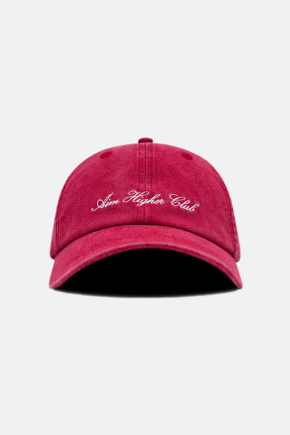 Aim Higher Club Light Washed Classic Script Cap/ Red