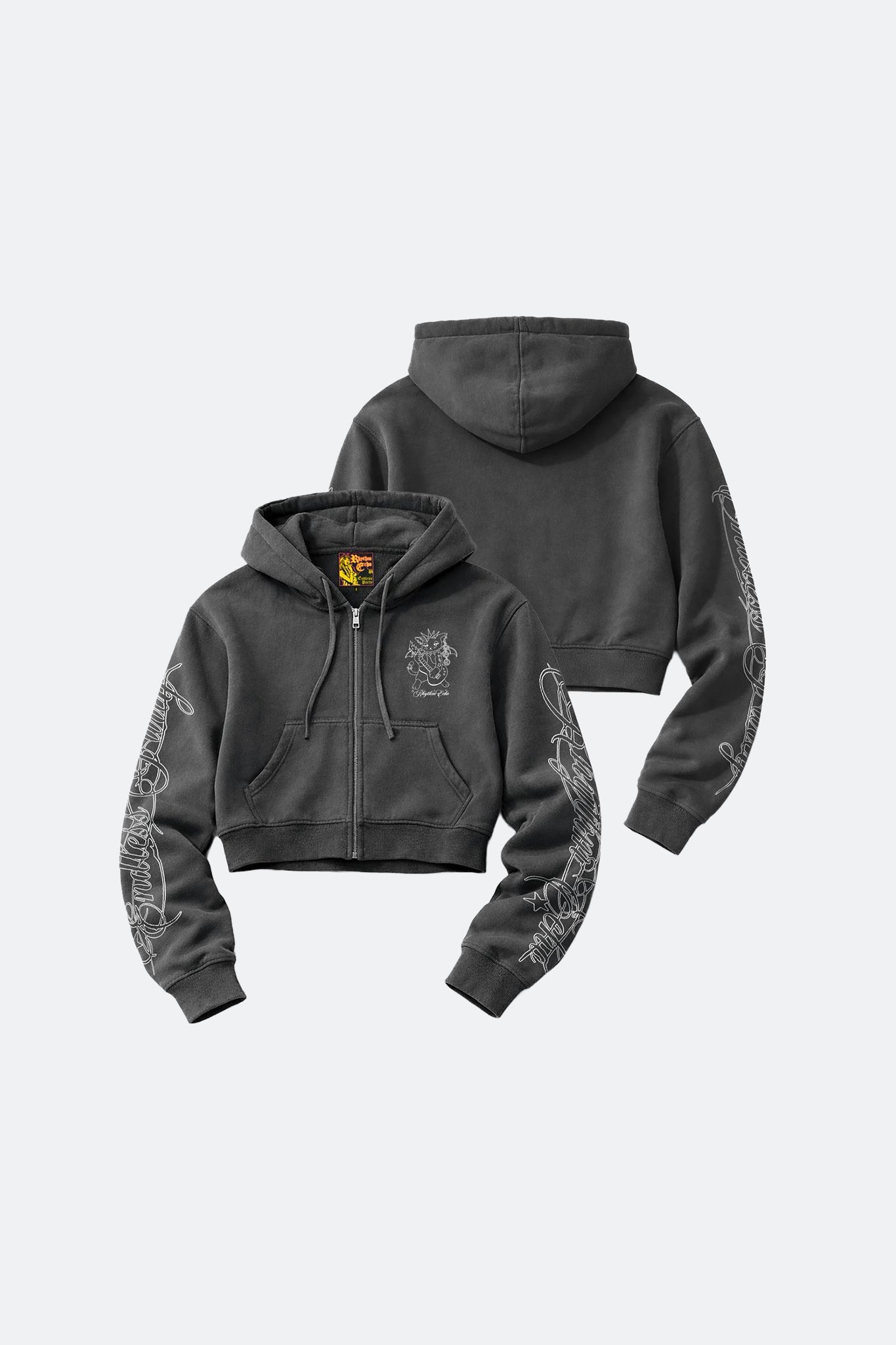 RHYTHM ECHO ROCK KITTY GIRLS LOOSE CROP ZIP HOODIE - GROGROCERY