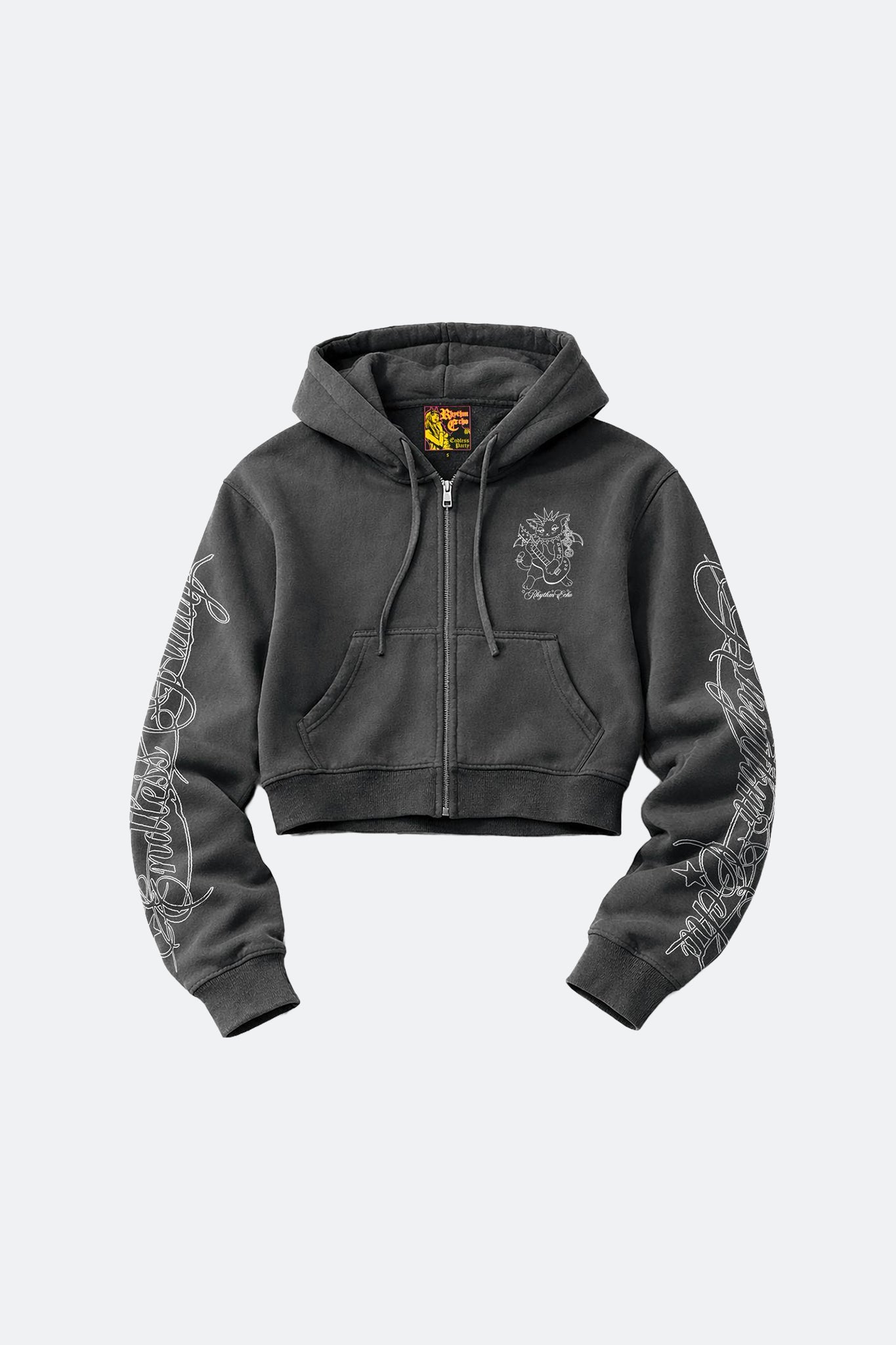 RHYTHM ECHO ROCK KITTY GIRLS LOOSE CROP ZIP HOODIE - GROGROCERY