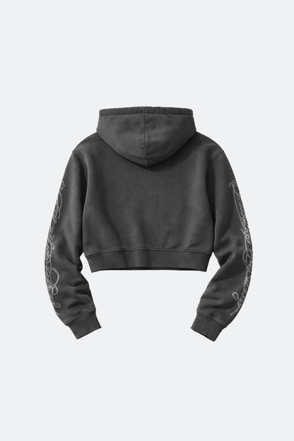 RHYTHM ECHO ROCK KITTY GIRLS LOOSE CROP ZIP HOODIE - GROGROCERY