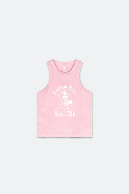 RHYTHM ECHO ROLL UP HEAVY WASH GIRLS TANK TOP/ PINK - GROGROCERY