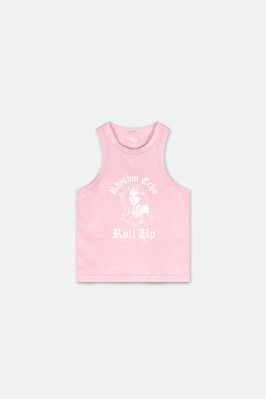 RHYTHM ECHO ROLL UP HEAVY WASH GIRLS TANK TOP/ PINK - GROGROCERY
