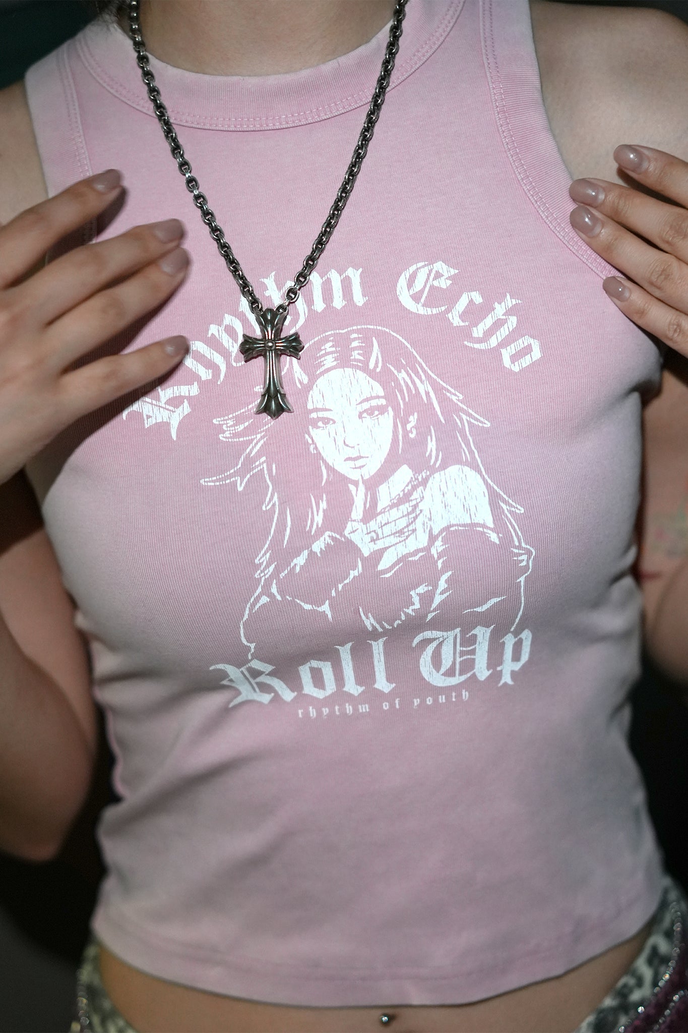 RHYTHM ECHO ROLL UP HEAVY WASH GIRLS TANK TOP/ PINK - GROGROCERY