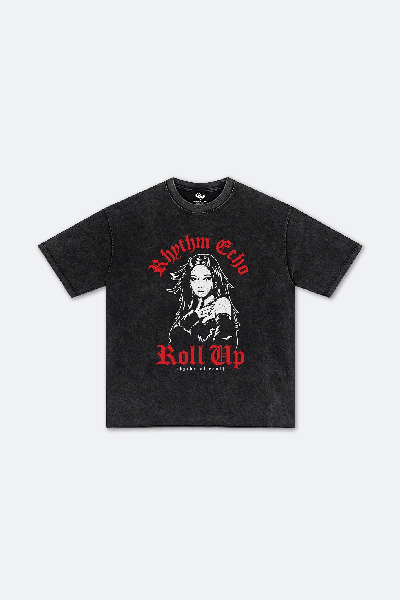 RHYTHM ECHO ROLL UP HEAVY WASH TEE BLACK - GROGROCERY