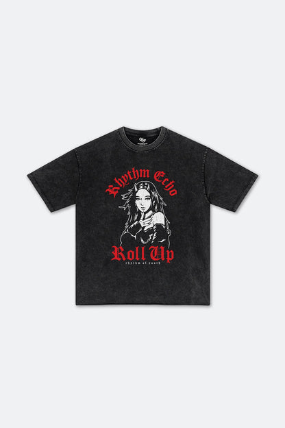 RHYTHM ECHO ROLL UP HEAVY WASH TEE BLACK - GROGROCERY