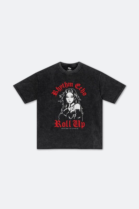 RHYTHM ECHO ROLL UP HEAVY WASH TEE BLACK - GROGROCERY