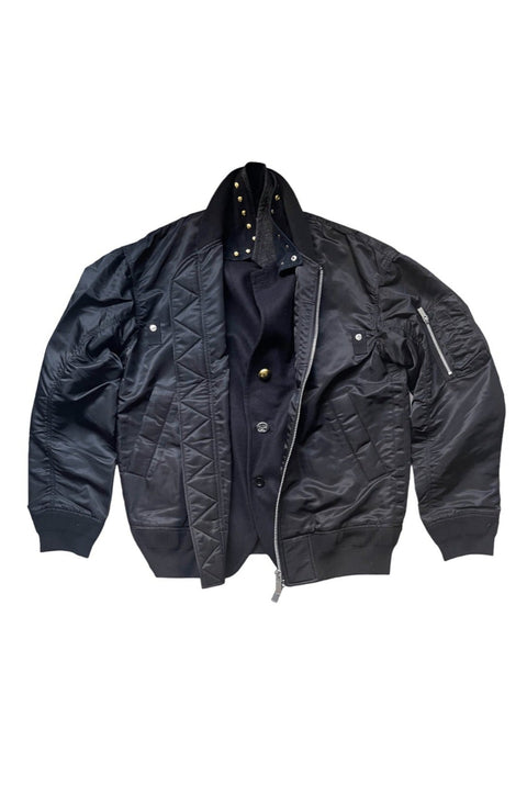 Sacai Wool Blazer Interior MA - 1 Bomber Jacket / Black - GROGROCERY