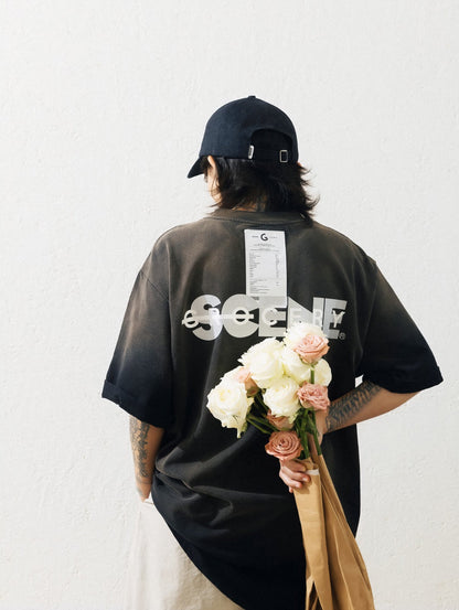 SCENE X GROCERY REFLECTIVE LOGO WASHED INVOICE TEE/ BLACK - GROGROCERY