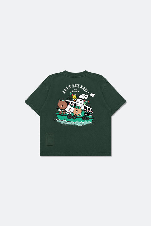 STAR FERRY x LINE FRIENDS KIDS WASHED LETS SET SAIL TEE By GROCERY - GROGROCERY