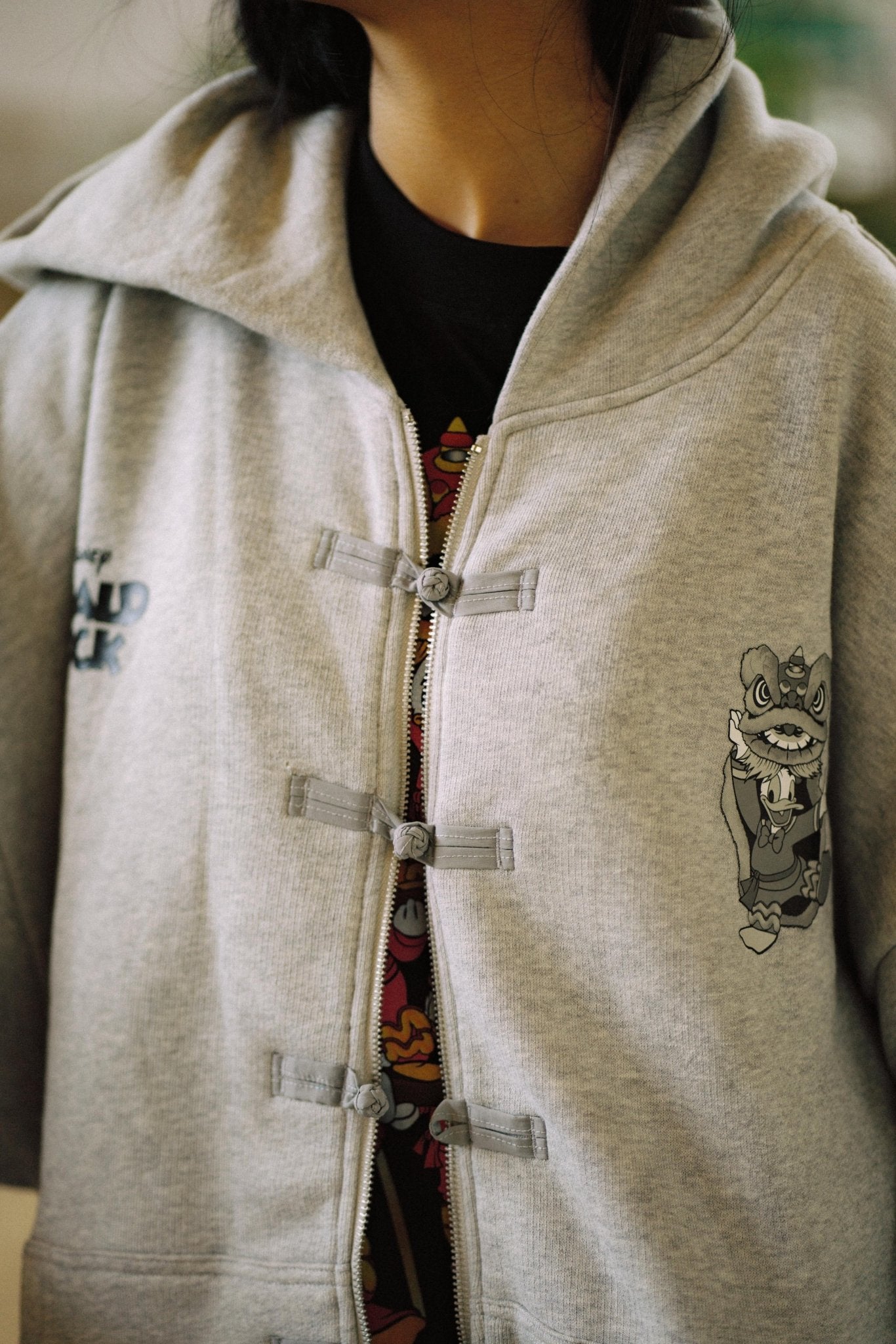 URDU X NEEDLESS DONALD DUCK KUNG FU ZIP UP HOODIE/ GREY - GROGROCERY