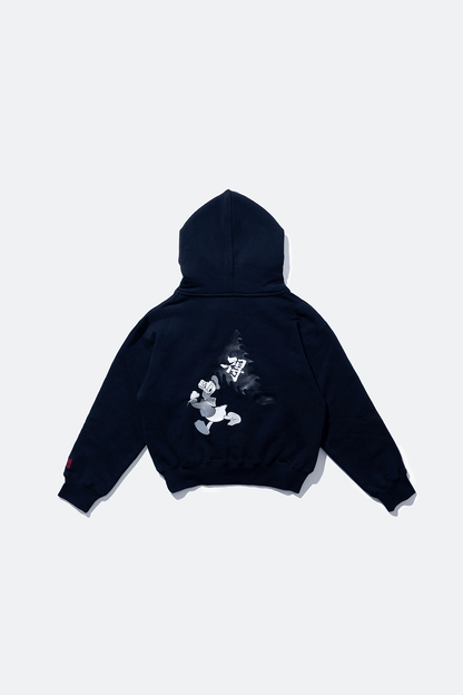URDU X NEEDLESS DONALD DUCK「旗開得勝」KIDS HOODIE/ NAVY - GROGROCERY