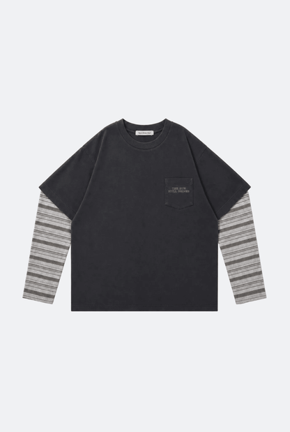 WARM WINTER DAYS DOUBLE LAYERED POCKET TEE/ GREY - GROGROCERY