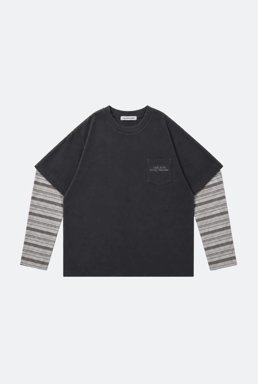 WARM WINTER DAYS DOUBLE LAYERED POCKET TEE/ GREY - GROGROCERY