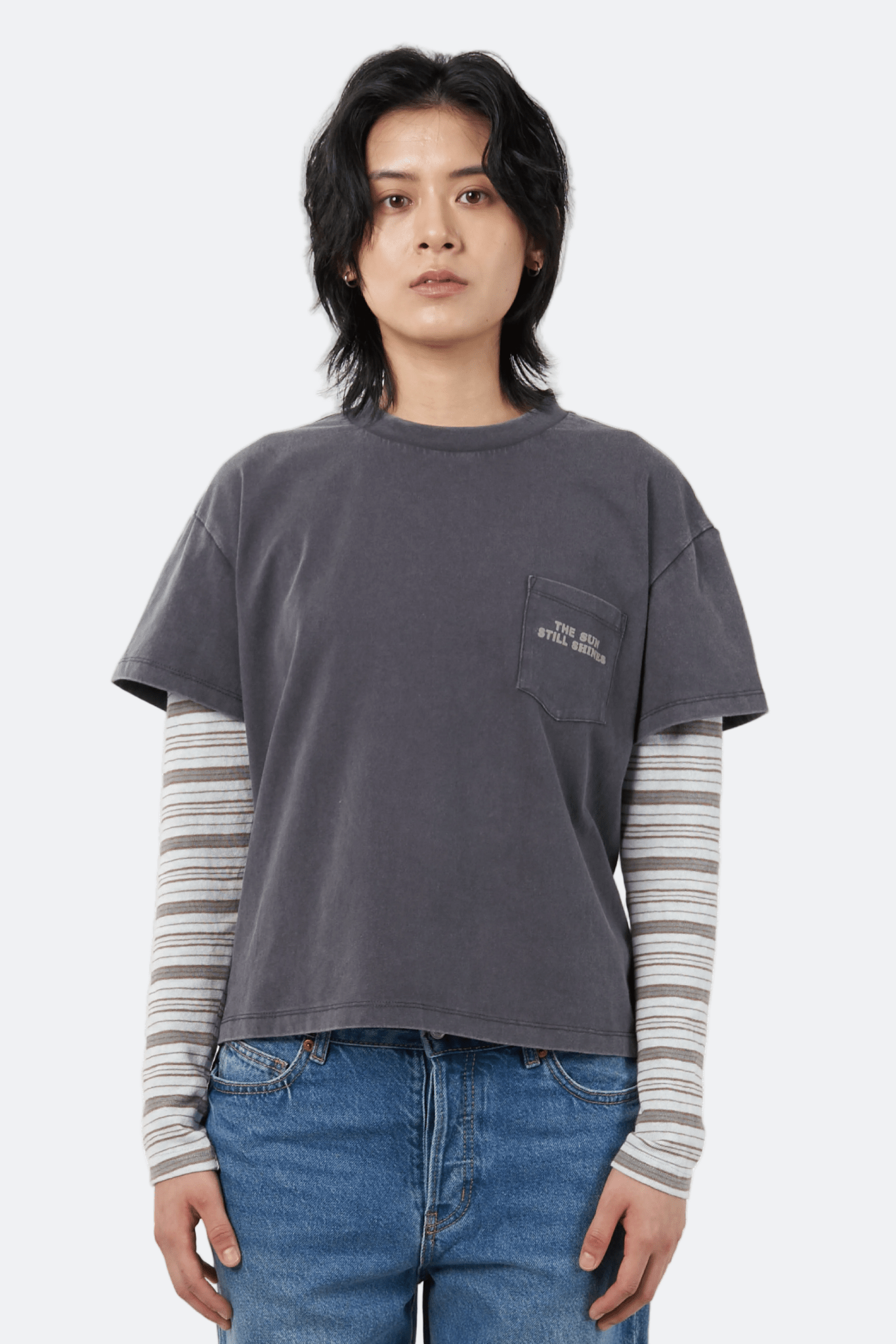 WARM WINTER DAYS DOUBLE LAYERED POCKET TEE/ GREY - GROGROCERY