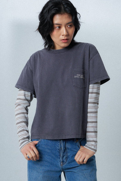 WARM WINTER DAYS DOUBLE LAYERED POCKET TEE/ GREY - GROGROCERY
