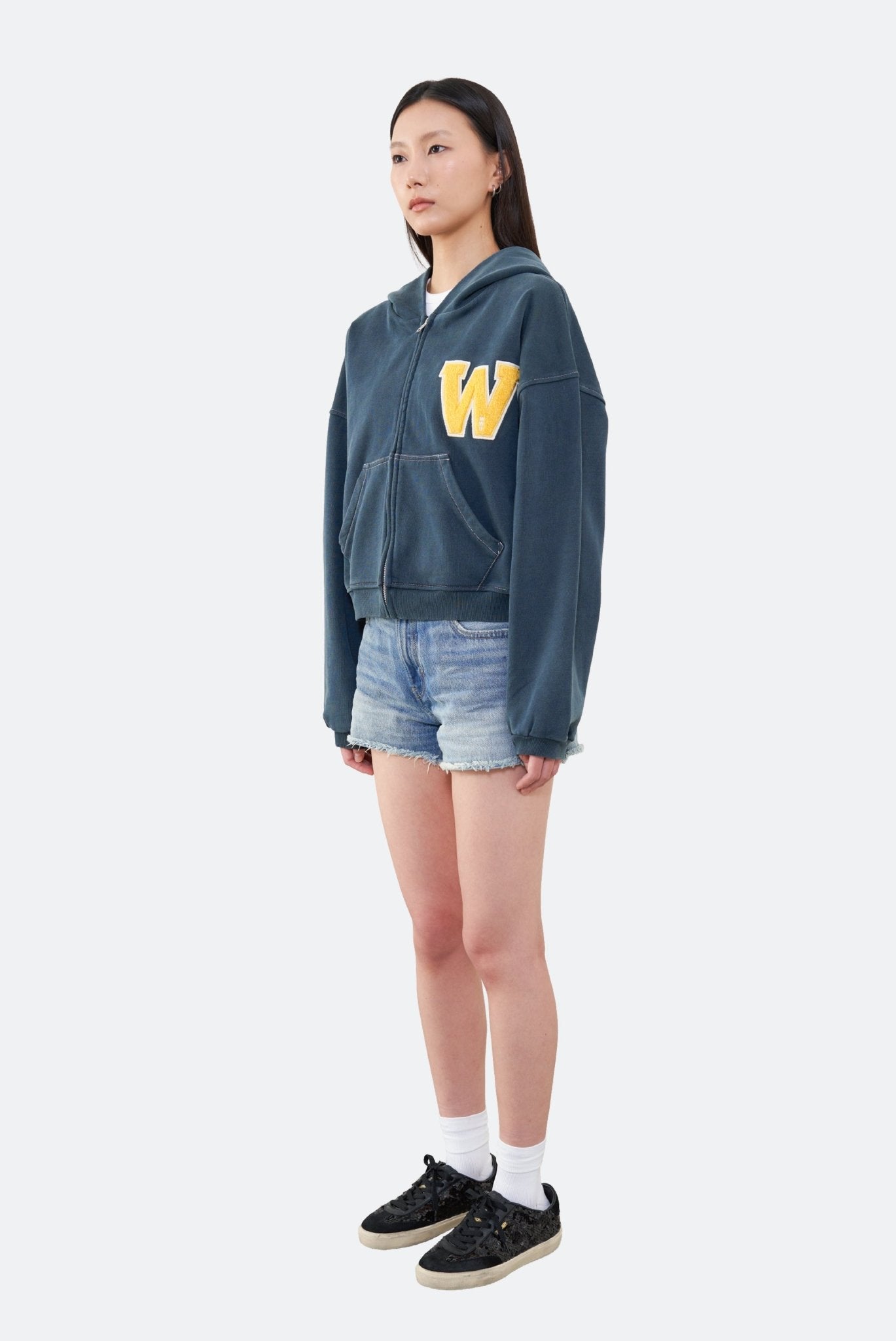 WARM WINTER DAYS VARSITY ZIP UP HOODIE/ NAVY - GROGROCERY
