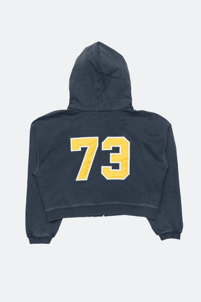 WARM WINTER DAYS VARSITY ZIP UP HOODIE/ NAVY - GROGROCERY