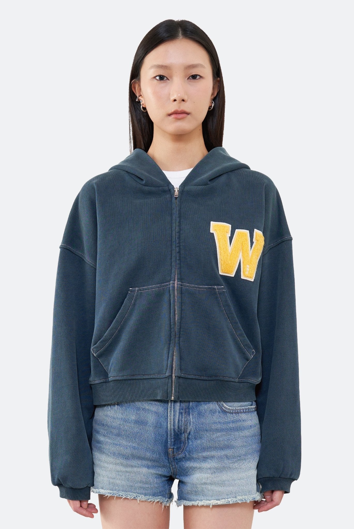 WARM WINTER DAYS VARSITY ZIP UP HOODIE/ NAVY - GROGROCERY