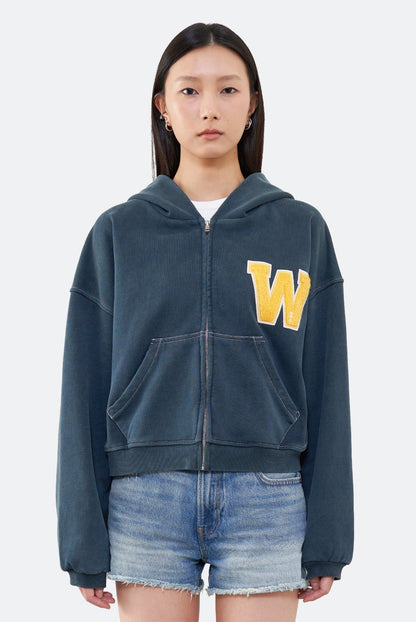 WARM WINTER DAYS VARSITY ZIP UP HOODIE/ NAVY - GROGROCERY