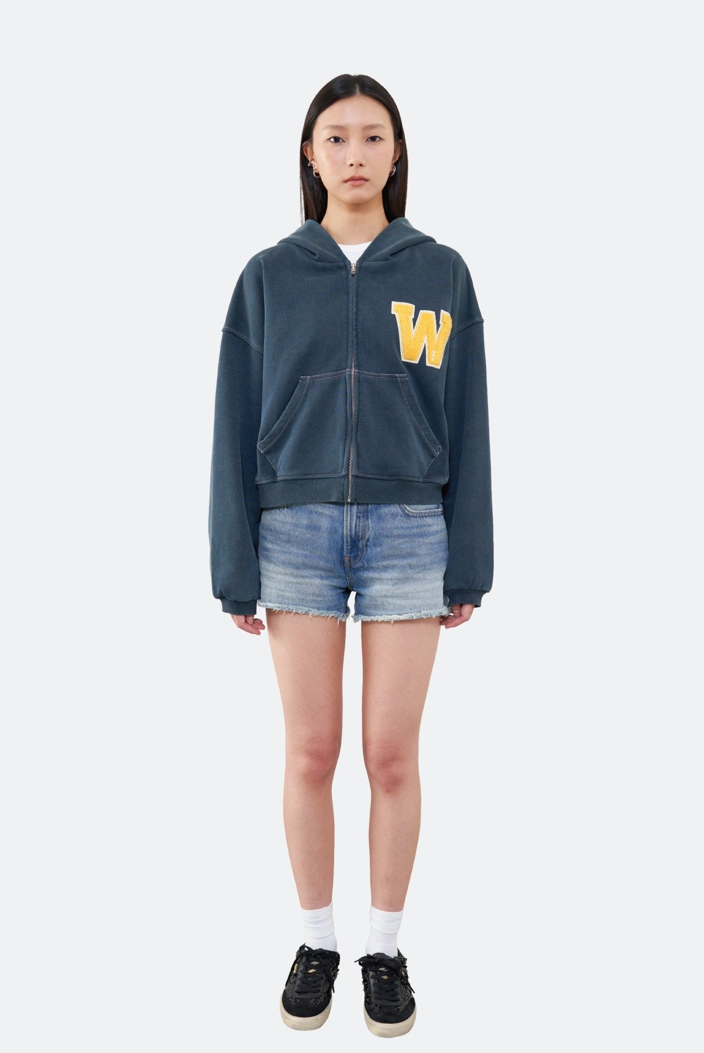 WARM WINTER DAYS VARSITY ZIP UP HOODIE/ NAVY - GROGROCERY