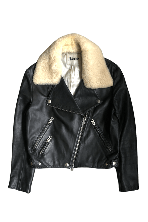 ACNE STUDIOS LEATHER JACKET WITH SHEARING COLLAR - GROGROCERY