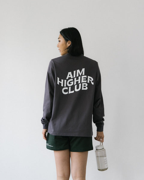 Aim Higher Club Logo Long Tee/ Light Wash Grey - GROGROCERY