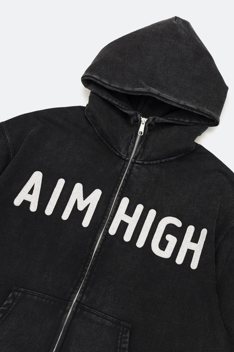 Aim Higher Club Zip Up Hoodie/ Washed Dark Grey - GROGROCERY