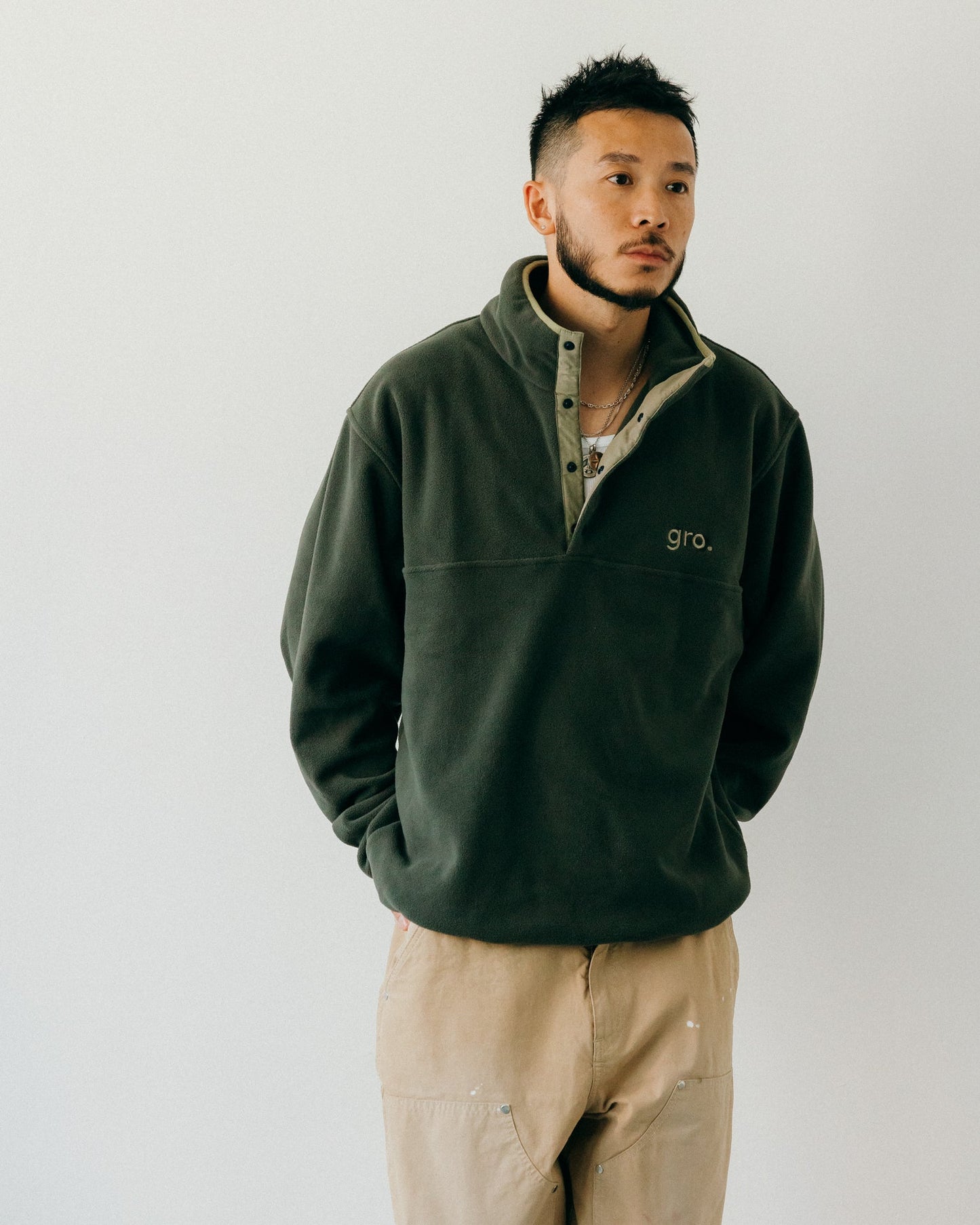 gro. By RC FLEECE BUTTON UP PULLOVER/ OLIVE - GROGROCERY