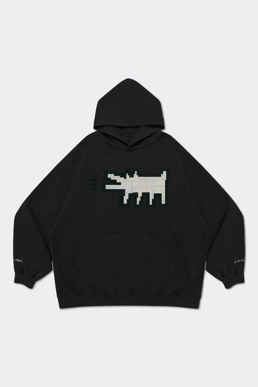 GROCERY PIXEL BARKING DOG HOODIE BY ADAM LISTER/ BLACK - GROGROCERY