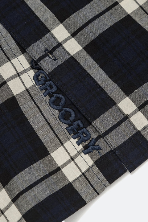 GROCERY ST-011 OVERSIZED CHECK SHORT SLEEVES SHIRT/ NAVY - GROGROCERY