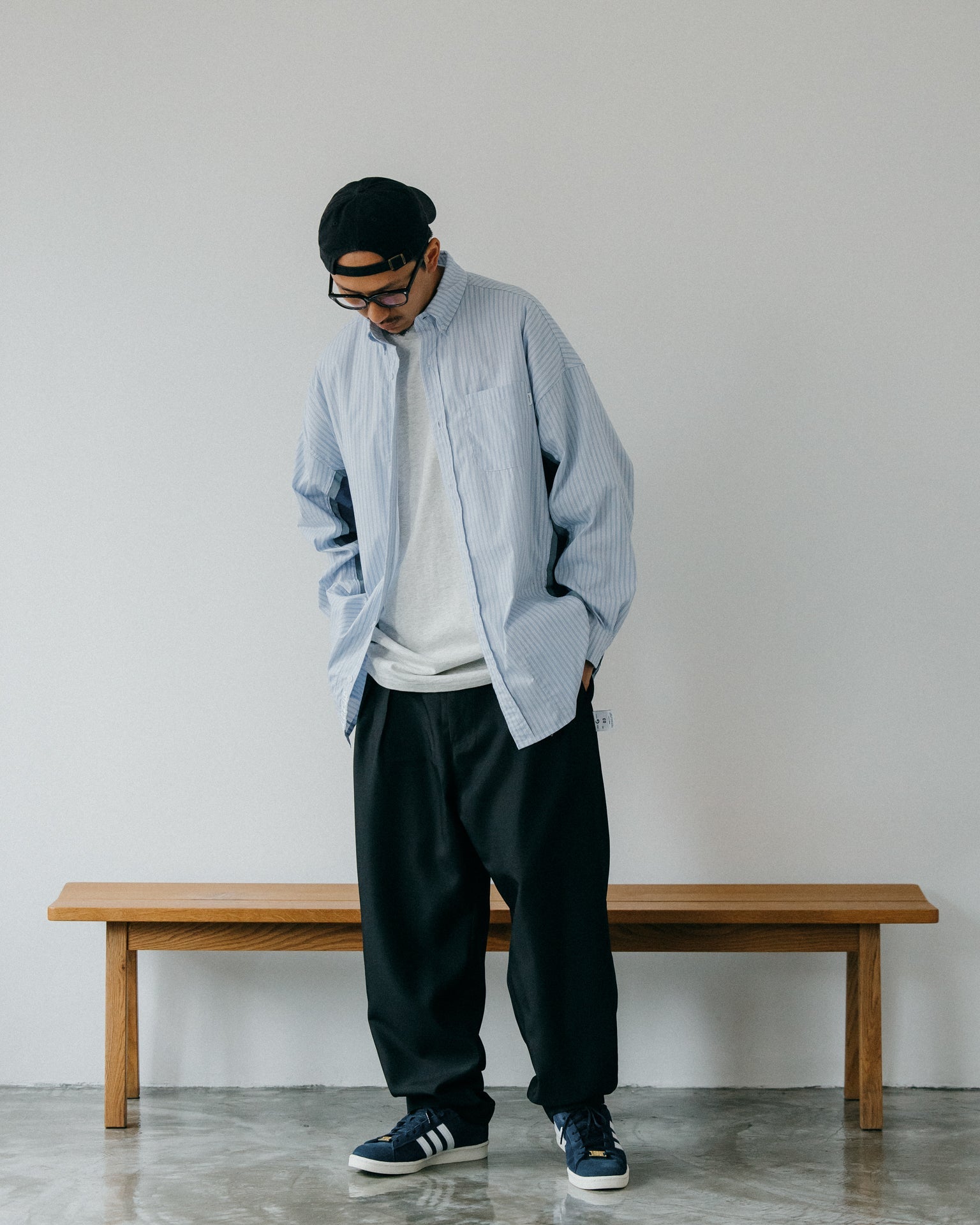 GROCERY ST-015 OVERSIZED PANELED STRIPE SHIRT/ BLUE & NAVY - GROGROCERY