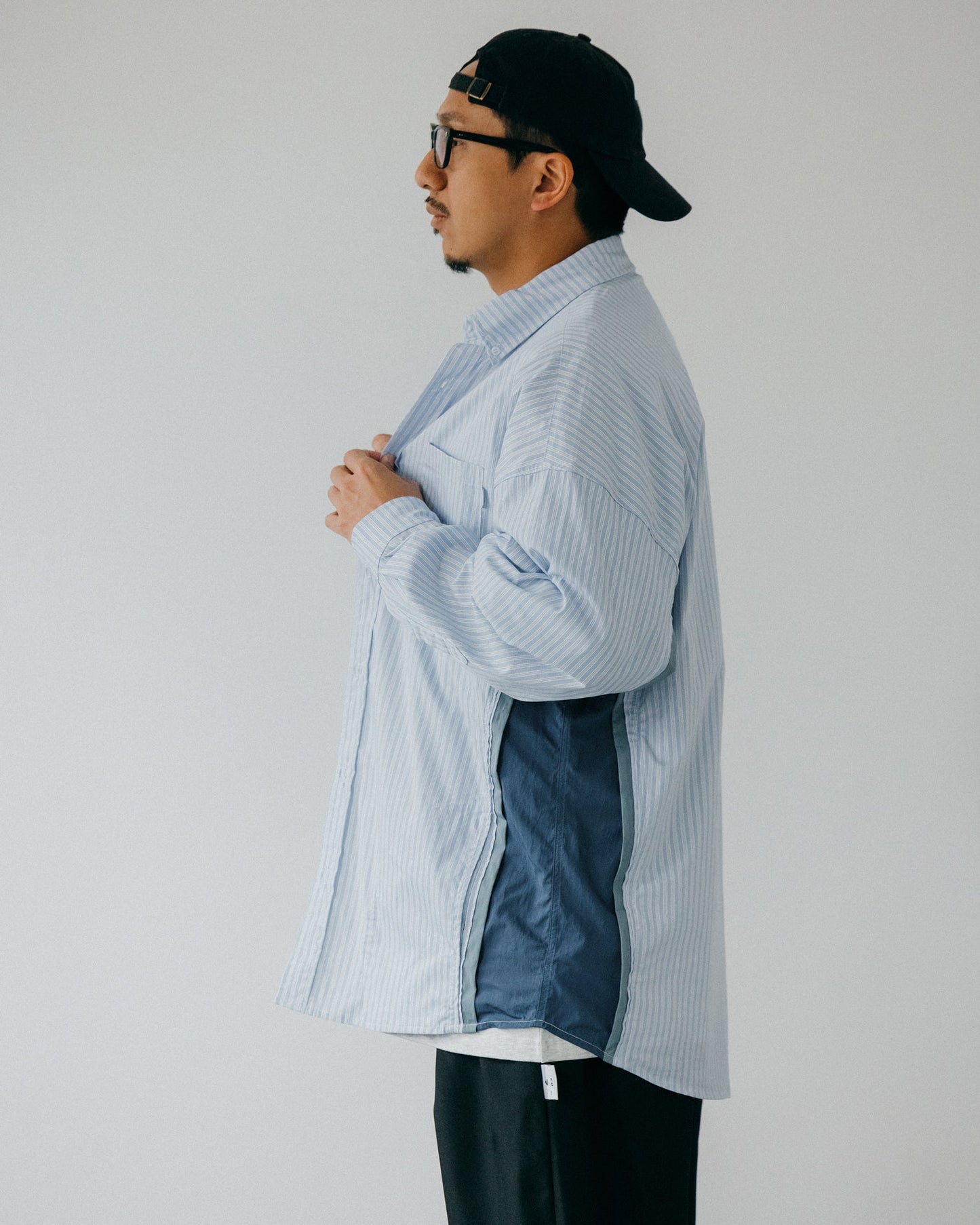 GROCERY ST-015 OVERSIZED PANELED STRIPE SHIRT/ BLUE & NAVY - GROGROCERY
