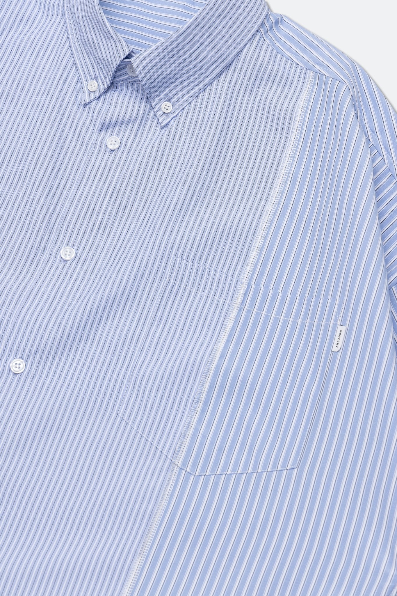 GROCERY ST-017 TWO TONE PATCHWORK STRIPE SHIRT/ BLUE & WHITE - GROGROCERY