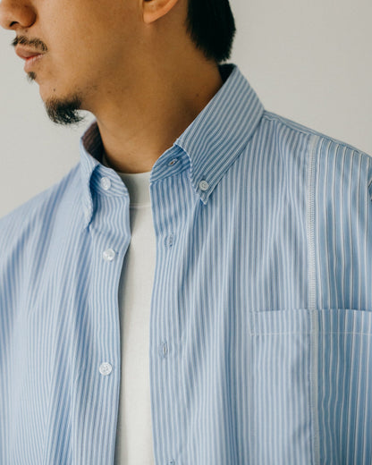 GROCERY ST-017 TWO TONE PATCHWORK STRIPE SHIRT/ BLUE & WHITE - GROGROCERY