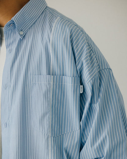 GROCERY ST-017 TWO TONE PATCHWORK STRIPE SHIRT/ BLUE & WHITE - GROGROCERY