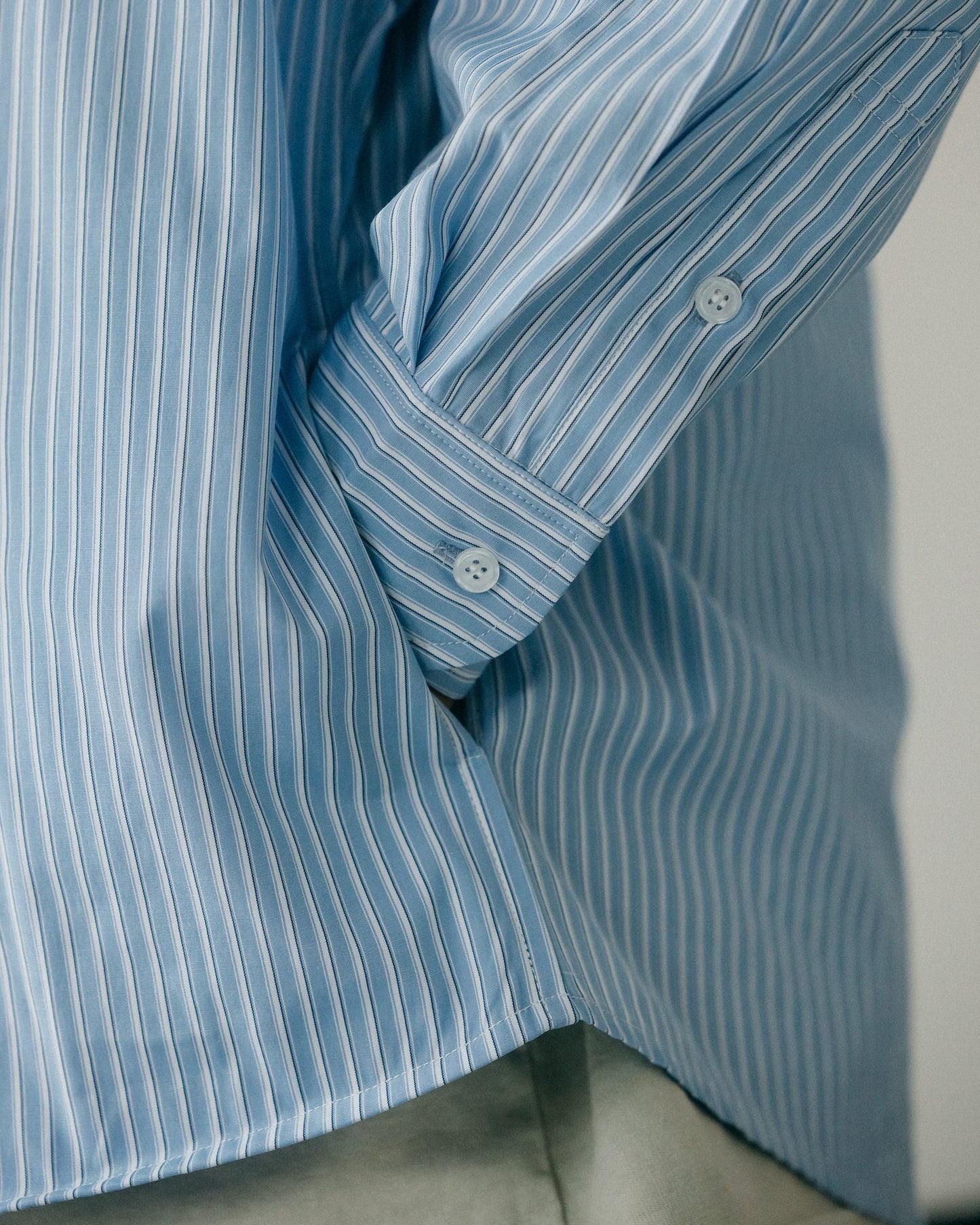 GROCERY ST-017 TWO TONE PATCHWORK STRIPE SHIRT/ BLUE & WHITE - GROGROCERY