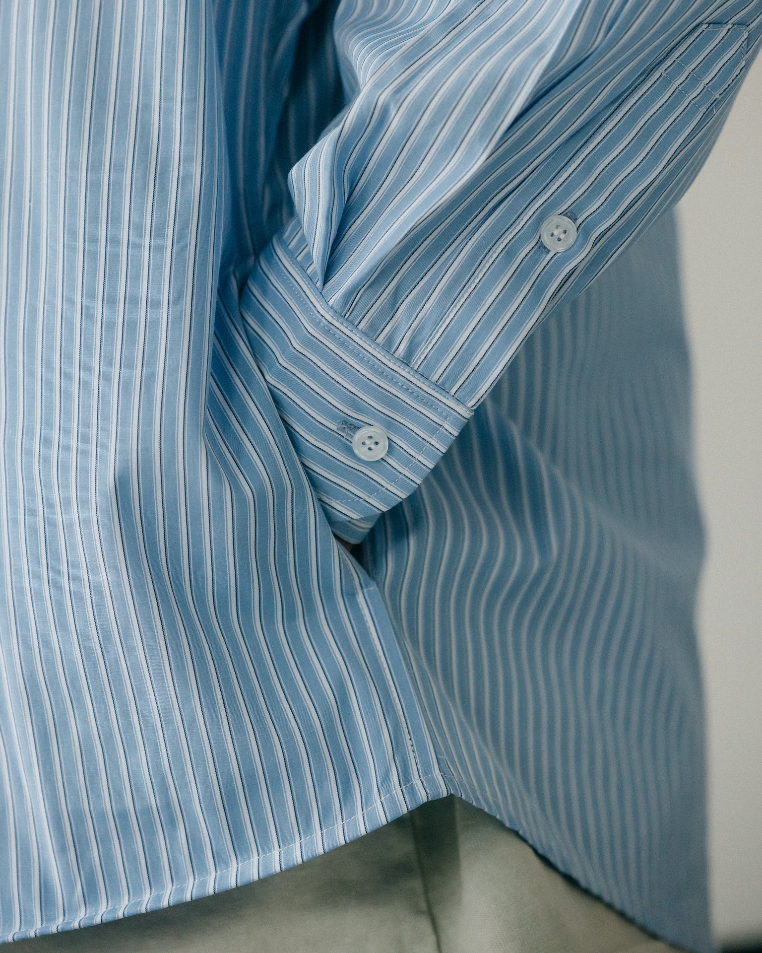 GROCERY ST-017 TWO TONE PATCHWORK STRIPE SHIRT/ BLUE & WHITE - GROGROCERY