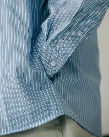 GROCERY ST-017 TWO TONE PATCHWORK STRIPE SHIRT/ BLUE & WHITE - GROGROCERY