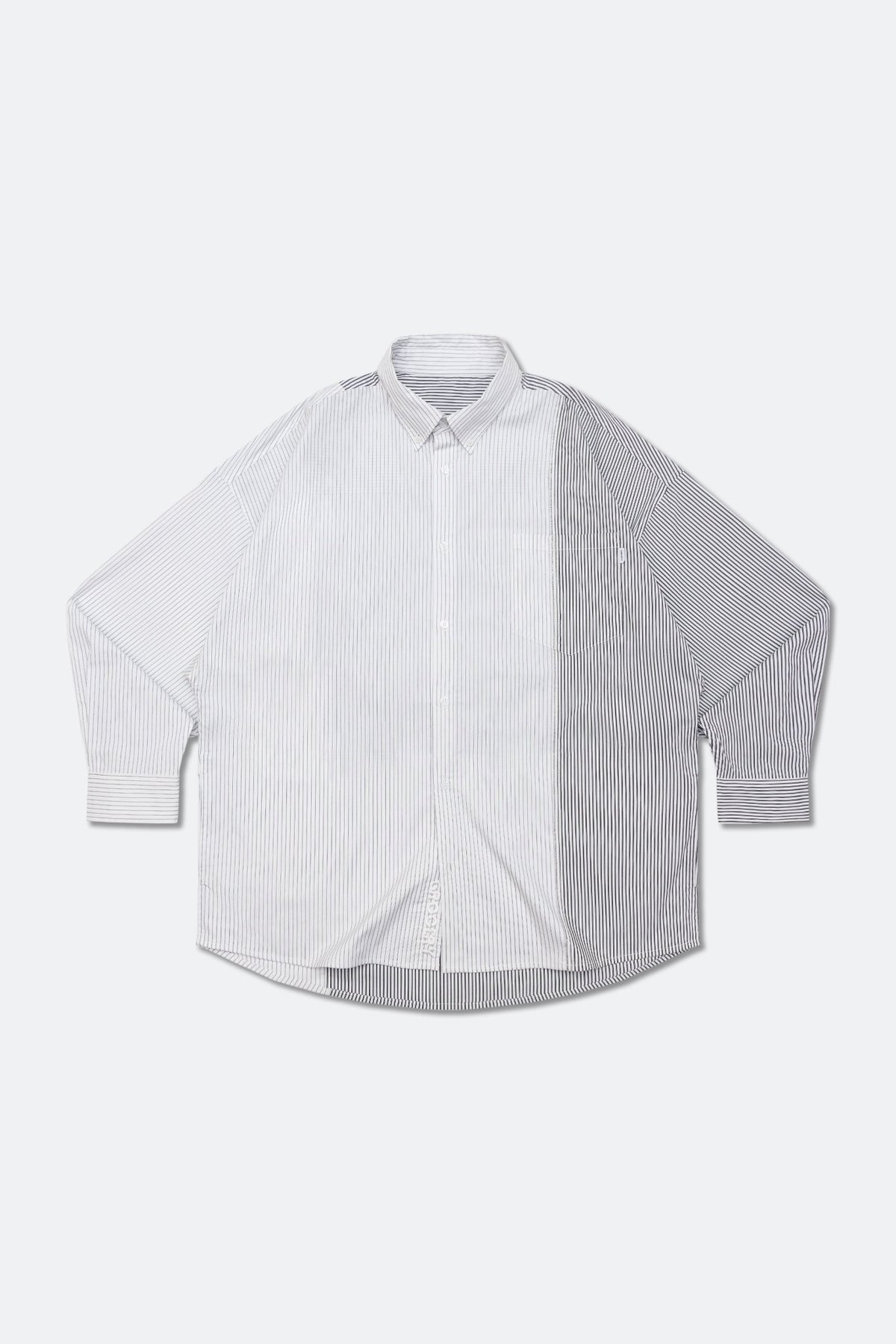 GROCERY ST-017 TWO TONE PATCHWORK STRIPE SHIRT/ WHITE & BLACK - GROGROCERY