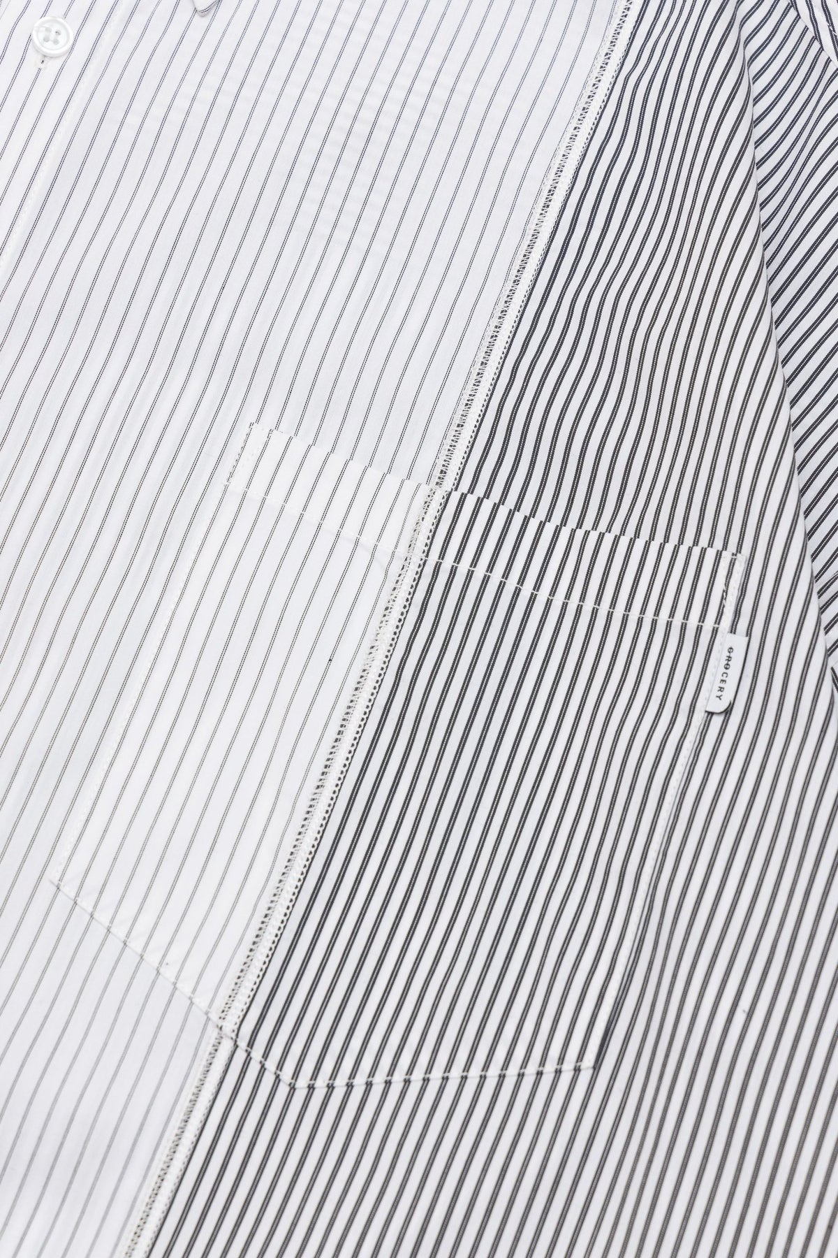 GROCERY ST-017 TWO TONE PATCHWORK STRIPE SHIRT/ WHITE & BLACK - GROGROCERY