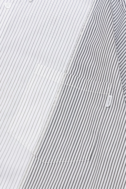 GROCERY ST-017 TWO TONE PATCHWORK STRIPE SHIRT/ WHITE & BLACK - GROGROCERY